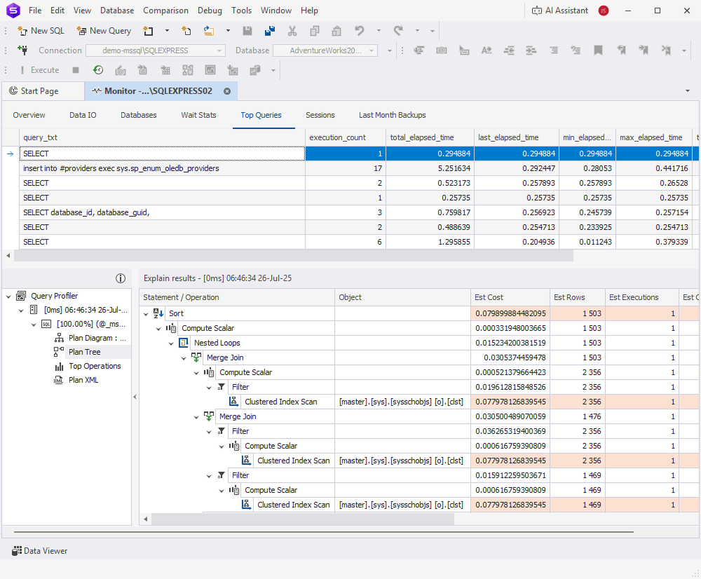 Analyze bottlenecks with the Query Profiler plan tree